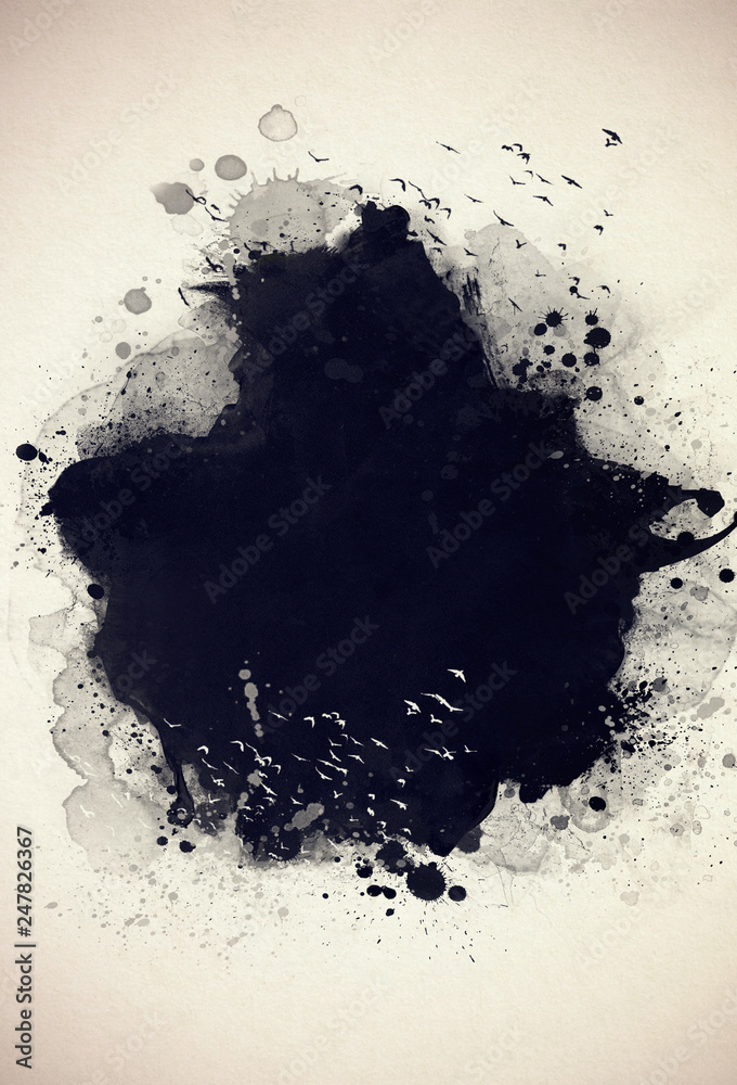 Obraz premium black abstract watercolor drawing on a paper image 
