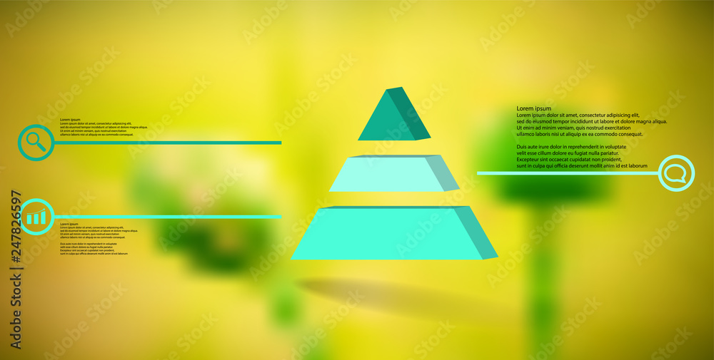 Fototapeta premium 3D illustration infographic template with embossed triangle divided to three parts