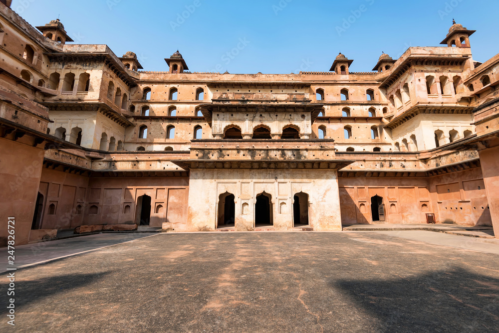 View of Jahangir Mahal or Raja Palace inside Orchha Fort Complex
