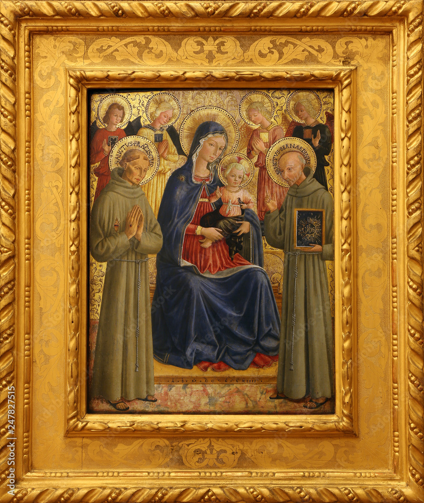 Bartolommeo Caporali: Madonna and Child with St. Francis and Bernardine, Old Masters Collection, Croatian Academy of Sciences in Zagreb, Croatia