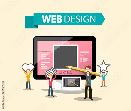 Web Design DTP Concept with Creative Graphic Designers and Computer