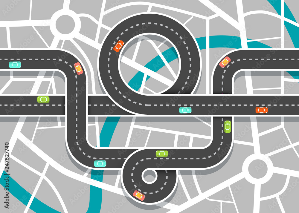 City Road Map with Streets. Vector Highway on Town Aerial View. Stock ...