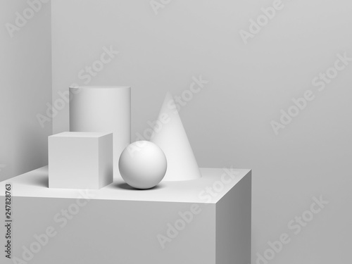 Fototapeta Naklejka Na Ścianę i Meble -  White geometric shapes. 3d render illustration