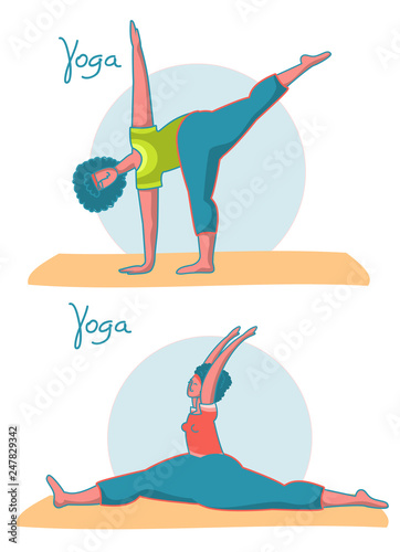 Yoga time. Woman practicing yoga in different poses .Vector illustration healthy lifestyle isolated on white