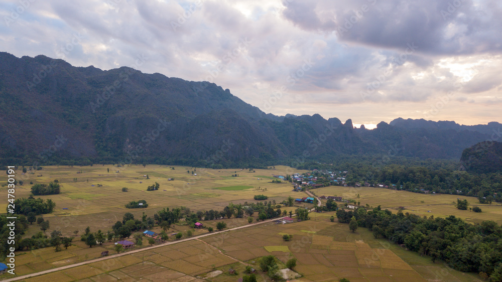 Aerial view of the Kong Lo Village Laos.