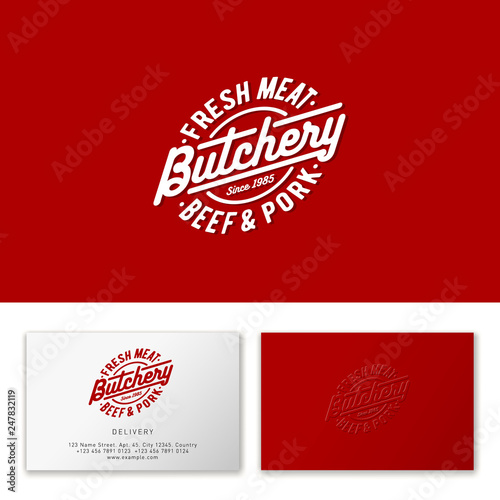 Butchery logo. Butchery premium emblem. Lettering in an oval badge. Identity, business card.