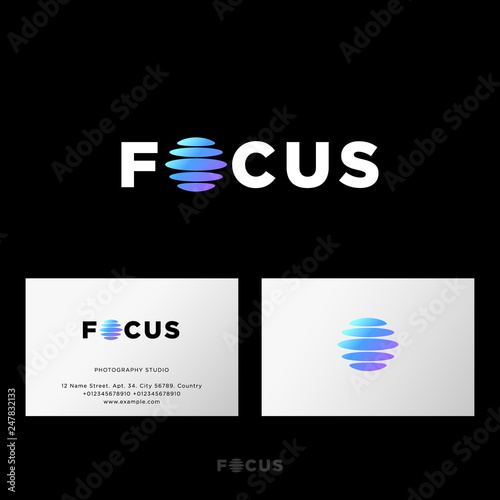 Focus logo. Photo studio or photo equipment emblem, isolated on a dark background. Web, UI icon.  Identity, business card.