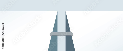 Bridge cross through deep ravine / crack clipart banner, fix damage helping relationship as sign symbol app ui ux web. Simple morden flat design style vector eps 10 isolated on white background