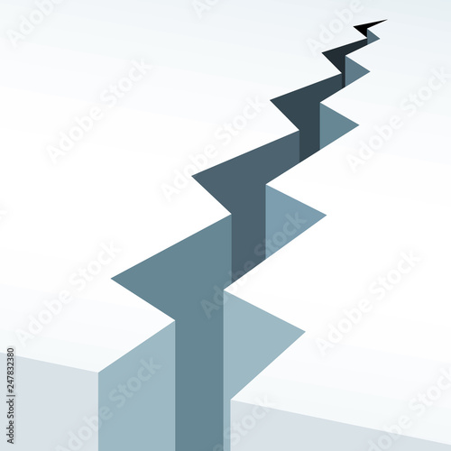 Black lightning shaped long deep crack on the ground clipart banner template, relationship broken as sign symbol app ui ux web. Morden flat design style vector eps 10 isolated on white background