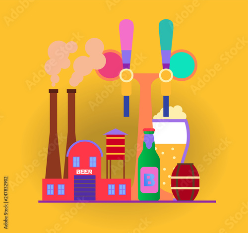 Vector elements of beer restaurant icon for website on yellow background