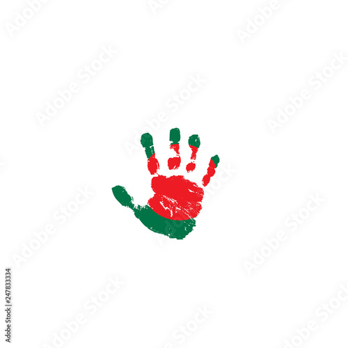 Bangladesh flag and hand on white background. Vector illustration
