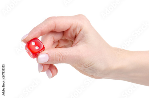 Dices in hand on white background isolation