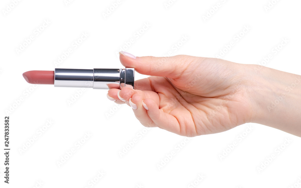 Lipstick in hand beauty on white background isolation Lipstick in hand beauty on white background isolation
