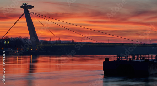 Photography Bratislava bridge and sunset
