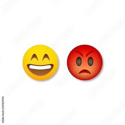 Evil and smile face in 3d style on white background