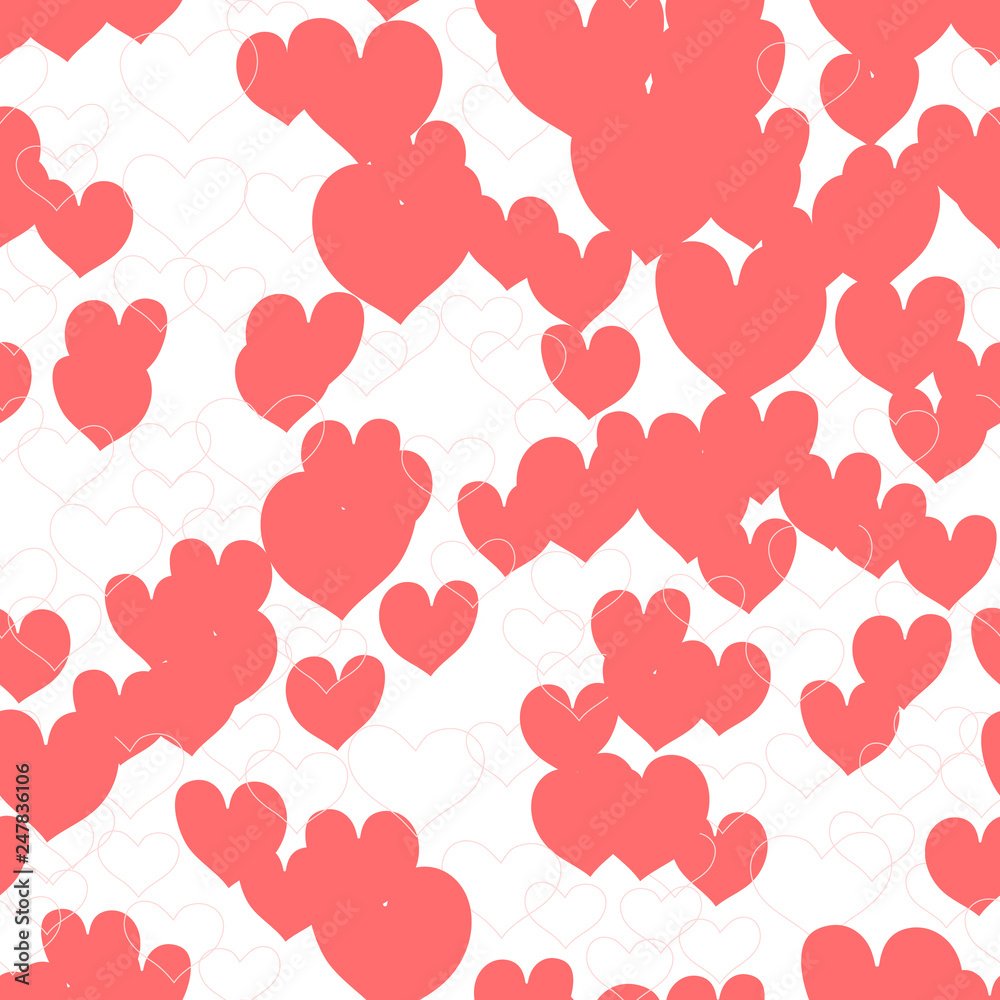 Heart in line, doodle art style. Love heart shape. Cute design pink background. Abstract modern bright Illustration. Valentine day. Graphic red for textile, manufacturing, fabrics, print, decor.Vector