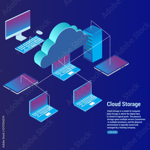 Cloud storage concept data transfer. Vector illustration