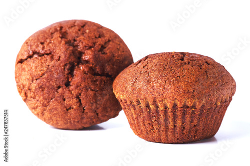 A few dark chocolate dough muffin on isolated on white background.