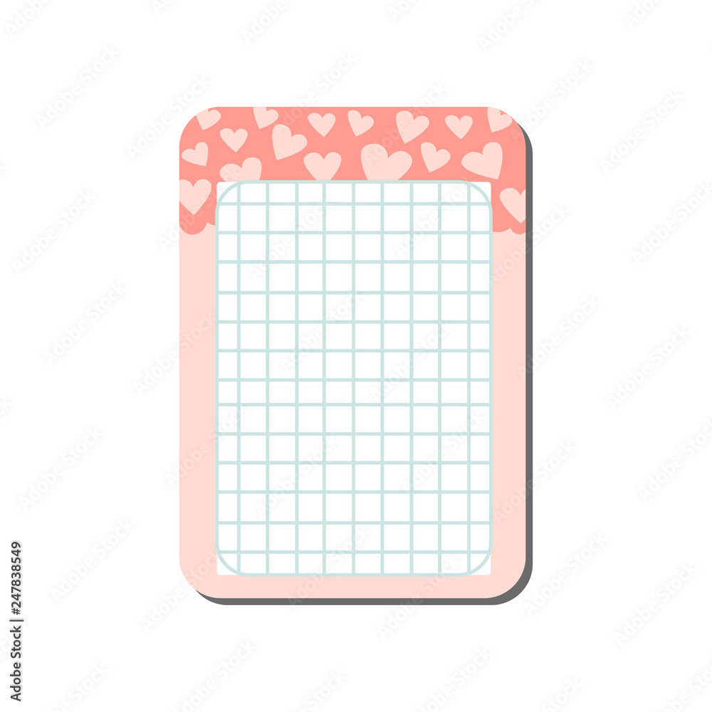 Cute Card with Place for Notes Decorated with Hearts, Checkered Template Can Be Used for Photo Album, Calendar Daily Planner, Note Paper, Organizer, Schedule Vector Illustration Cute Card with Place for Notes Decorated with Hearts, Checkered Template Can Be Used for Photo Album, Calendar Daily Planner, Note Paper, Organizer, Schedule Vector Illustration