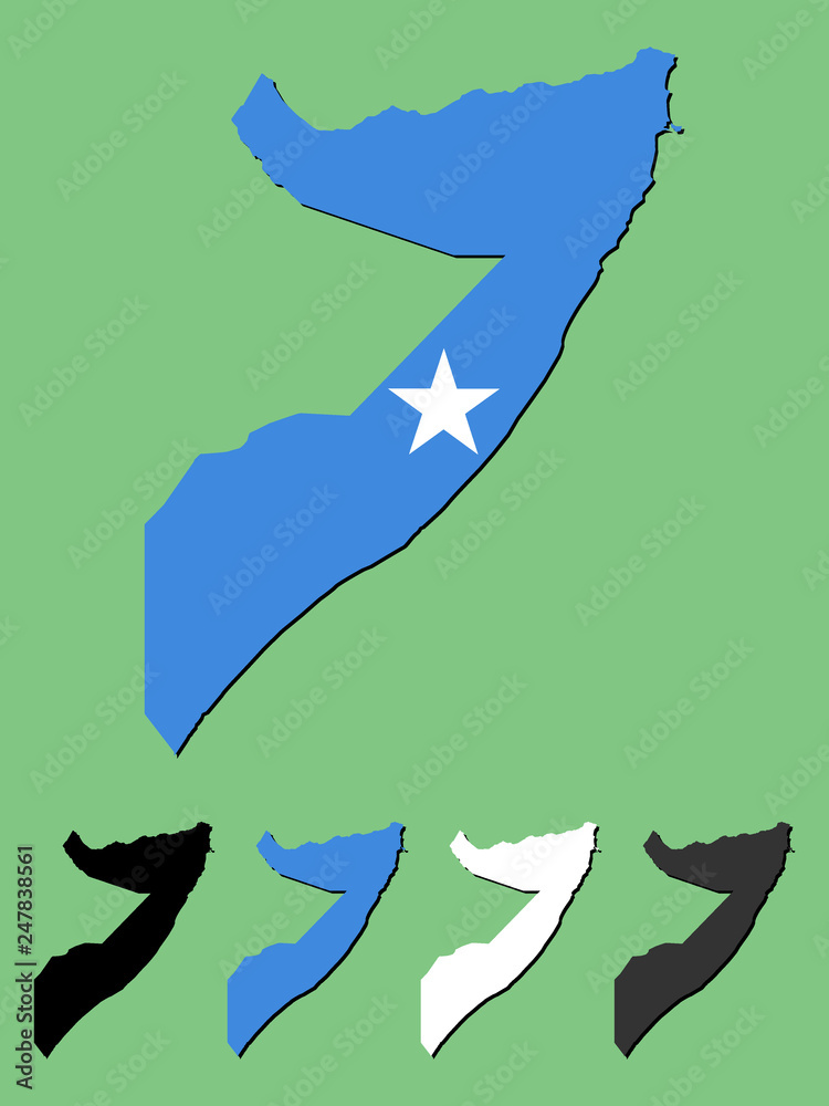 Somalia map with national flag  