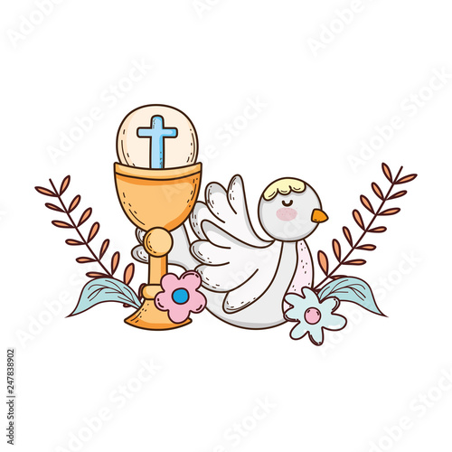 sacred chalice religious with dove bird