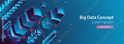 Isometric big data concept, database. Abstract technology background. Vector illustration