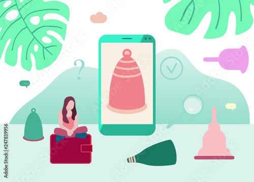 Banner with menstrual cups in flat style