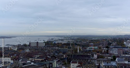 Rising aerial view of Gravesend town, located in Kent, UK photo