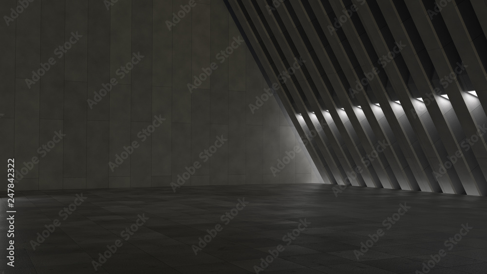 Fototapeta premium Empty dark abstract modern concrete interior. 3D illustration. 3D rendering.