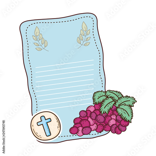 first communion card with grapes