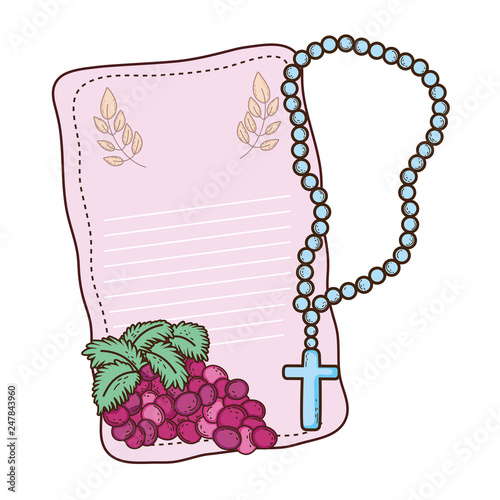 first communion card with rosary