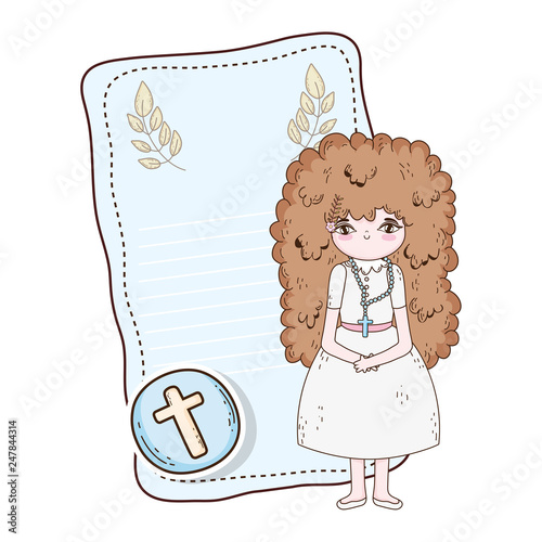 little girl in first communion card