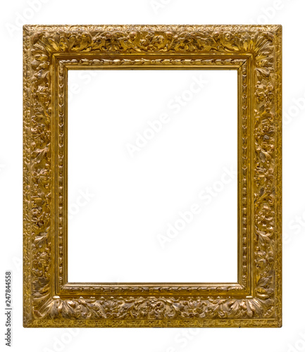 Golden frame for paintings, mirrors or photo isolated on white background