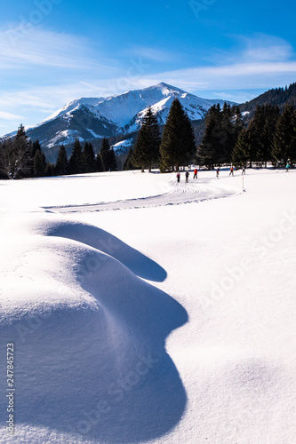 Some adults running cross-country skiing in snow-covered holdiday resort Hohentauern photo