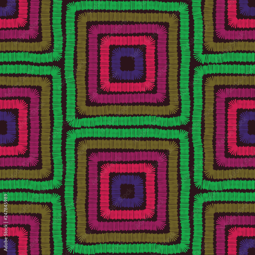  Geometric seamless background with embroidery pattern  for fabric print