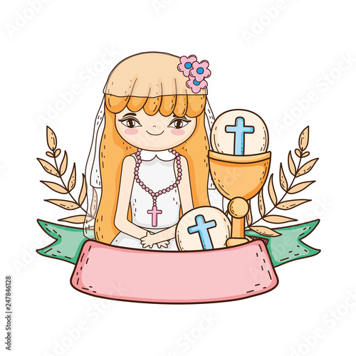little girl with chalice in first communion celebration