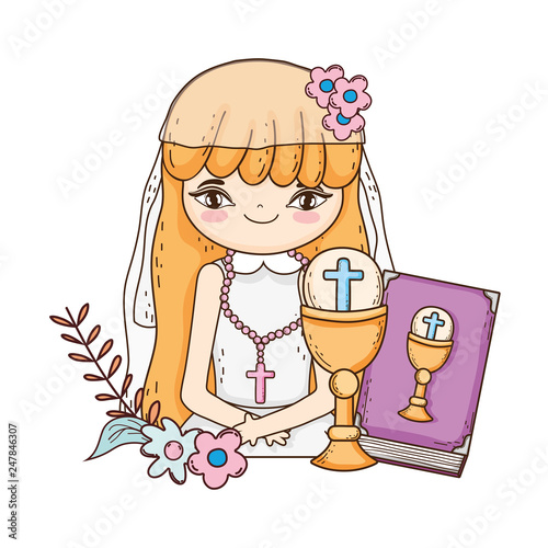 little girl with bible in first communion celebration