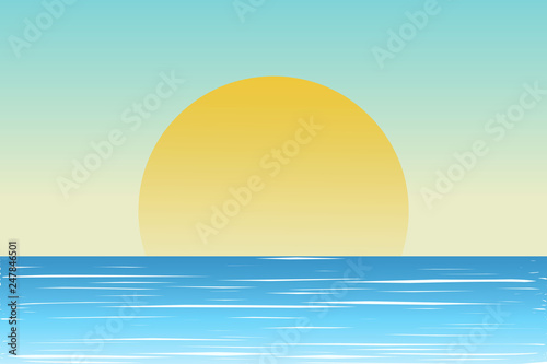 Fototapeta Naklejka Na Ścianę i Meble -  Tropical landscape. Sea landscape. Summer background. Palm trees silhouette. Vector illustration