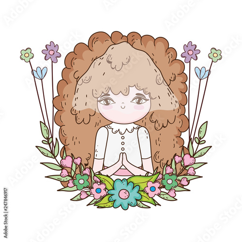 little girl with wreath flowers communion celebration