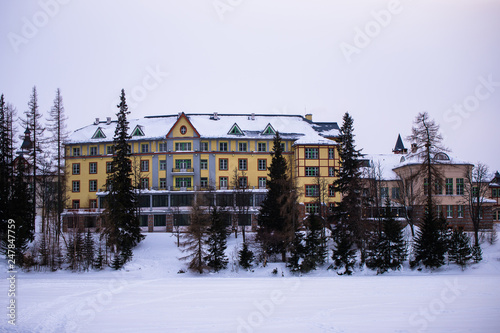 Hotel at Strbske pleso in Slovakia in High Tatras mountains photo