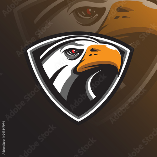 eagle vector mascot logo design with modern illustration concept style for badge, emblem and tshirt printing. eagle head illustration with shield.