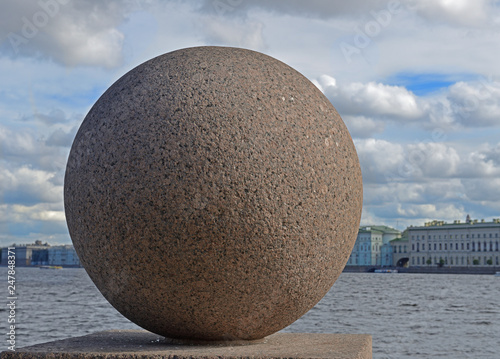 Large granite sphere on Neva embankment. Saint-Petersburg  Russia