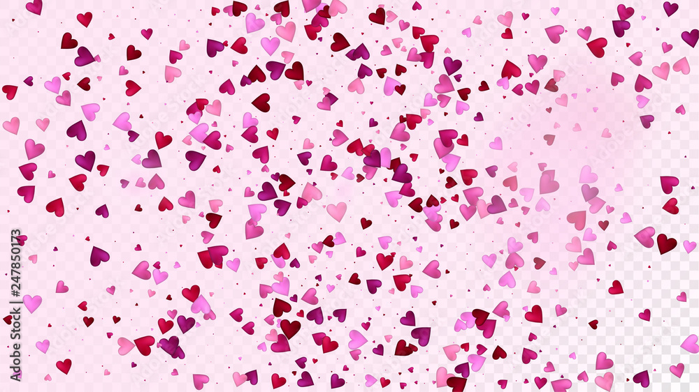 Realistic Hearts Vector Confetti. Valentines Day Romantic Pattern. Trendy Gift, Birthday Card, Poster Background Valentines Day Decoration with Falling Down Hearts Confetti. Beautiful Pink Design