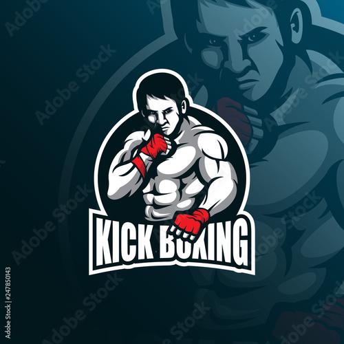 kick boxing vector mascot logo design with modern illustration concept style for badge, emblem and tshirt printing. kick boxing illustration for sport logo.