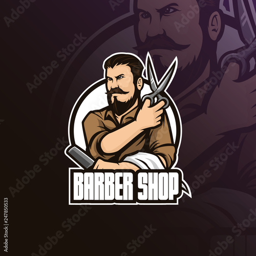 barber shop vector mascot logo design with modern illustration concept style for badge, emblem and tshirt printing. barber illustration with scissors and a comb.