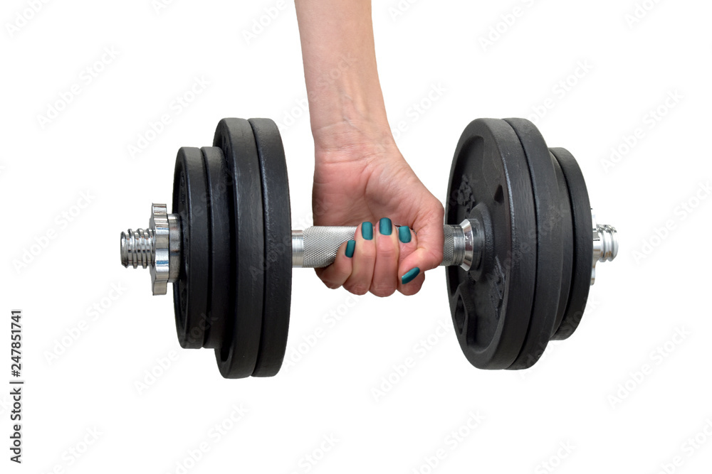 women's arm holds a dumbbell 12 kilograms women's arm holds a dumbbell 12 kilograms
