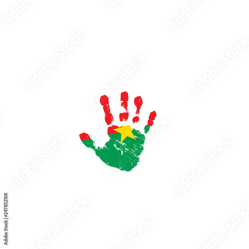 Burkina Faso flag and hand on white background. Vector illustration