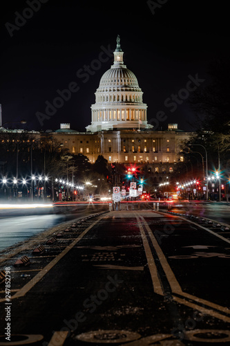 Washington DC Capitol by night view from Pennsylvania Ave NW.
