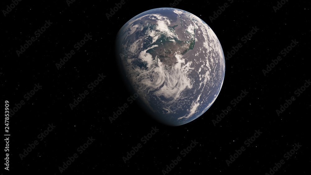 Obraz premium Ilustracja egzoplanety 3D Planeta Ziemia niebieska na tle galaktyki i czarnego gwiaździstego nieba (elementy tego zdjęcia dostarczone przez NASA)
