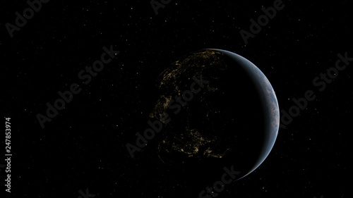 Exoplanet 3D illustrationPlanet Earth blue against the background of the galaxy and the black starry sky (Elements of this image furnished by NASA)